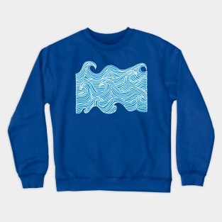 BLUE AND WHITE WAVES - LINE DRAWING - OCEAN WAVES - RIVER RAPIDS Crewneck Sweatshirt